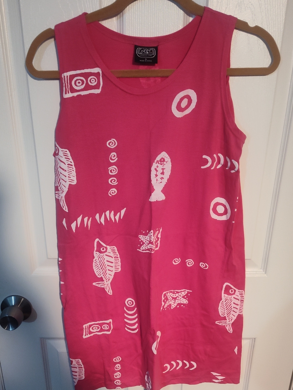 Exist Hot Pink Sleeveless Tunic Dress with White Fish Motif